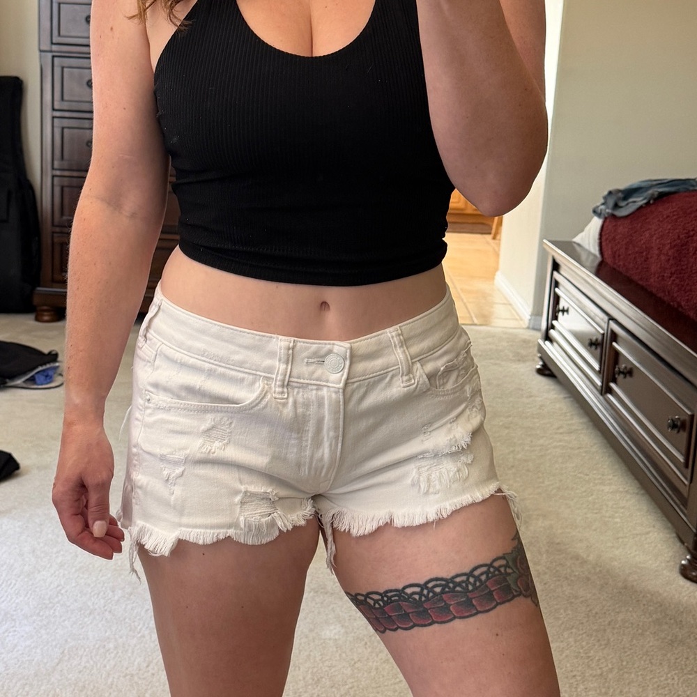 Express Distressed White Jean Shorts